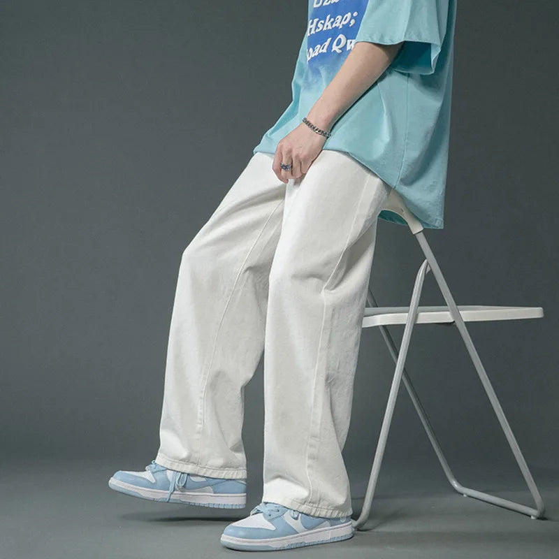 Baggy Jeans Men Fashion Casual Wide Leg Jeans Men Oversized Streetwear Hip-Hop Loose Straight Jeans Mens White Denim Trousers
