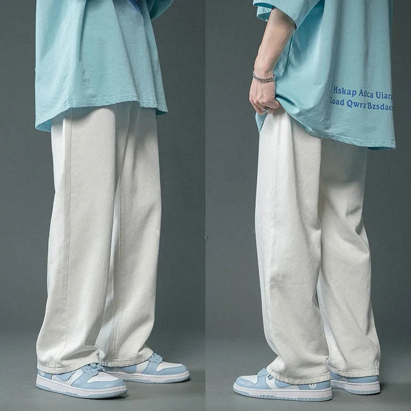 Baggy Jeans Men Fashion Casual Wide Leg Jeans Men Oversized Streetwear Hip-Hop Loose Straight Jeans Mens White Denim Trousers
