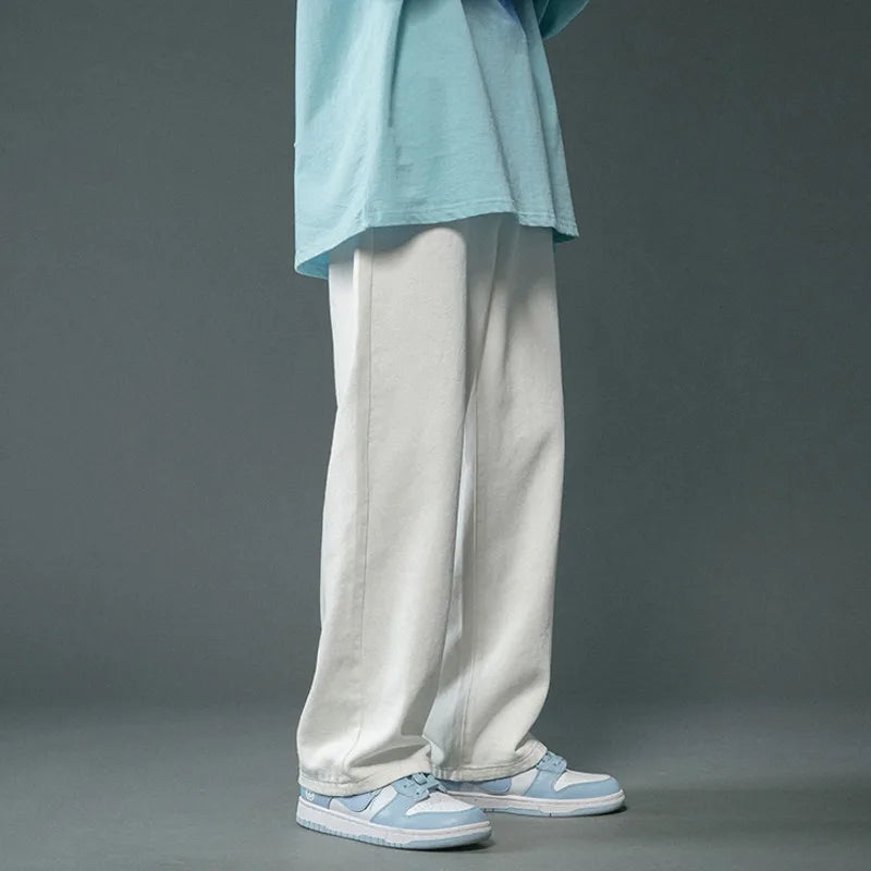 Baggy Jeans Men Fashion Casual Wide Leg Jeans Men Oversized Streetwear Hip-Hop Loose Straight Jeans Mens White Denim Trousers